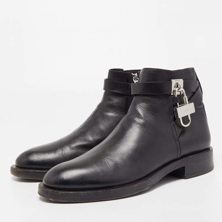 Pre Owned Givenchy Black Leather Padlock Ankle Boots Size 44