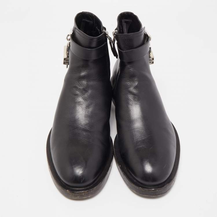Pre Owned Givenchy Black Leather Padlock Ankle Boots Size 44