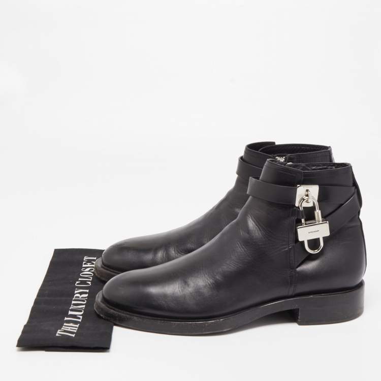 Pre Owned Givenchy Black Leather Padlock Ankle Boots Size 44