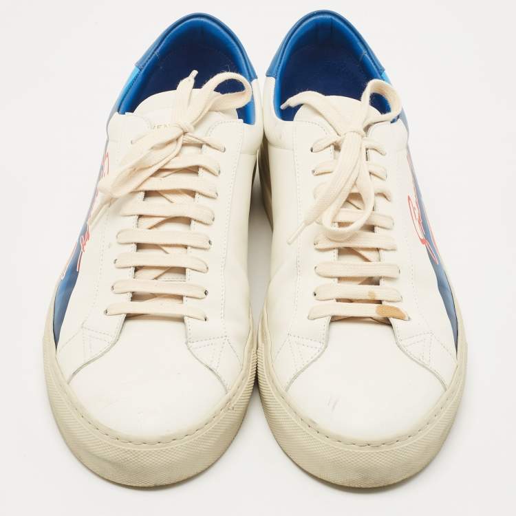 Pre Owned Givenchy White/Blue Leather Low Top Sneakers Size 44