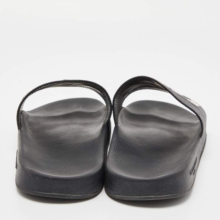 Pre Owned Givenchy Black Coated Canvas Embroidered Logo Slides Size 43