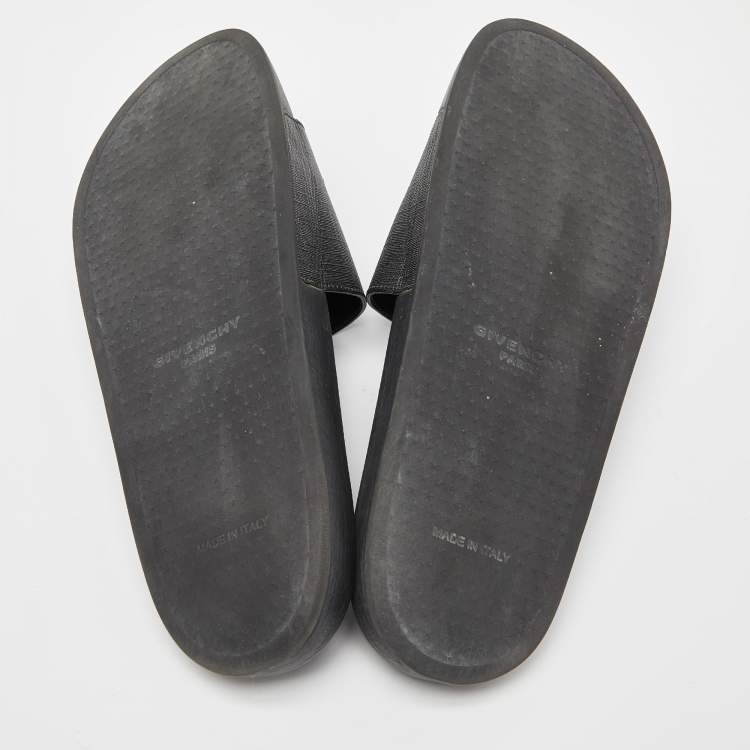 Pre Owned Givenchy Black Coated Canvas Embroidered Logo Slides Size 43