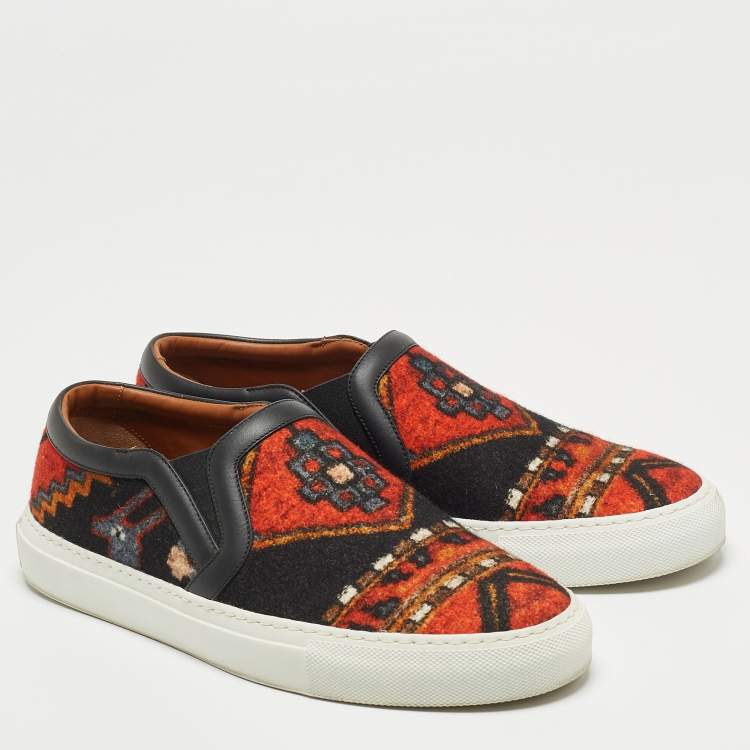 Pre Owned Givenchy Black/Orange Printed Felt and Leather Skate Sneakers Size 40