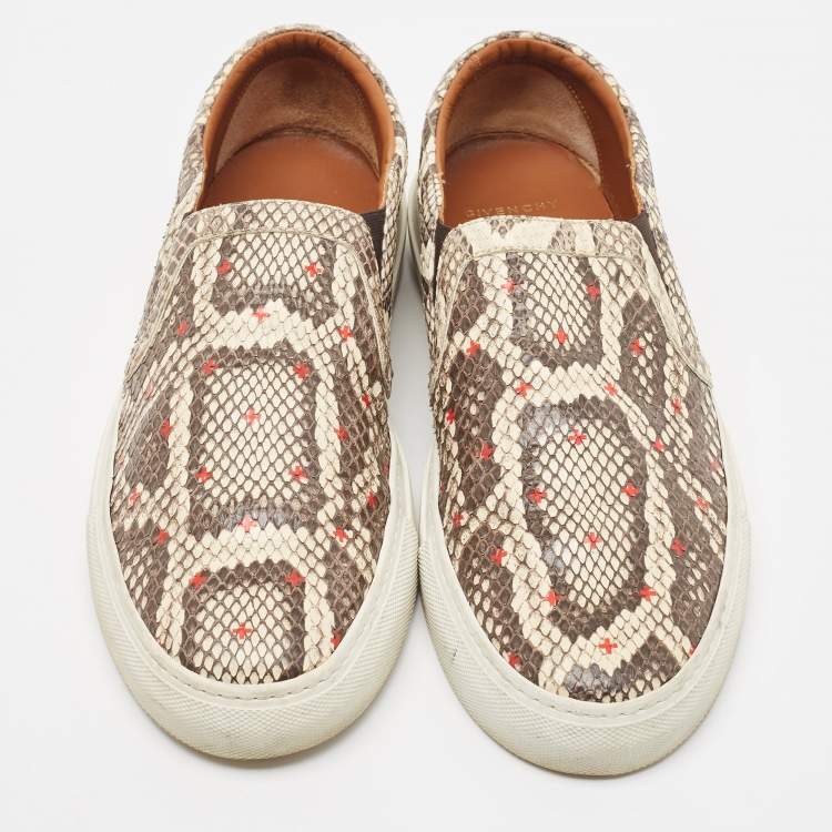 Pre Owned Givenchy Beige/Brown Python Leather Skate Slip On Sneakers Size 42