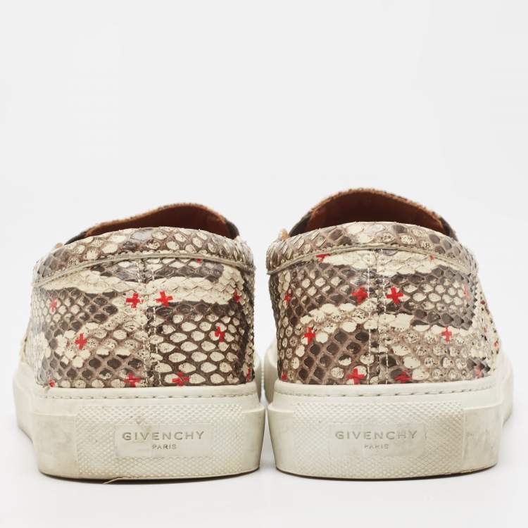 Pre Owned Givenchy Beige/Brown Python Leather Skate Slip On Sneakers Size 42