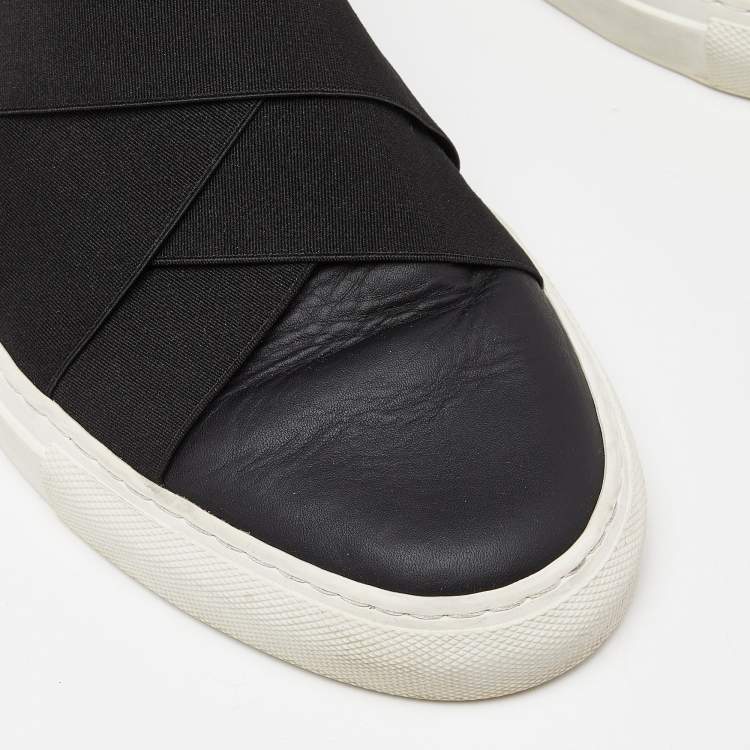 Pre Owned Givenchy Black Leather and Elastic Band Slip On Sneakers Size 41