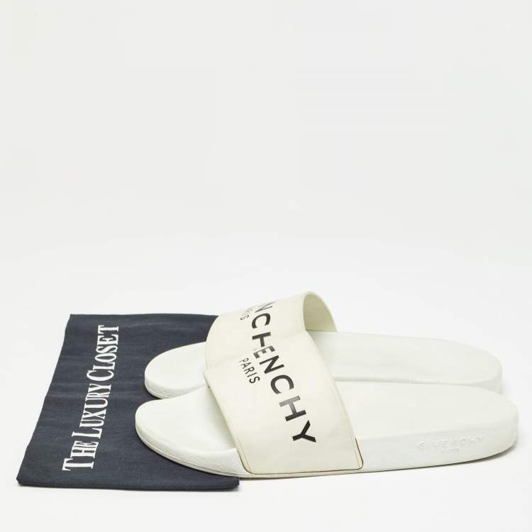 Pre Owned Givenchy White Rubber Logo Flat Slides Size 43
