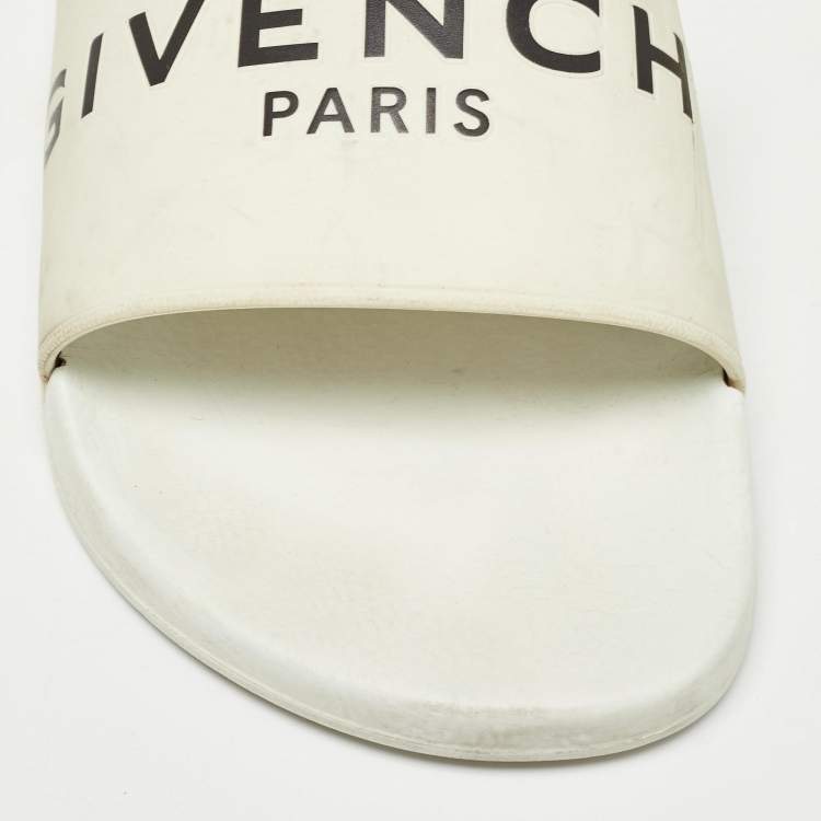 Pre Owned Givenchy White Rubber Logo Flat Slides Size 43