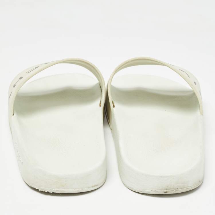 Pre Owned Givenchy White Rubber Logo Flat Slides Size 43