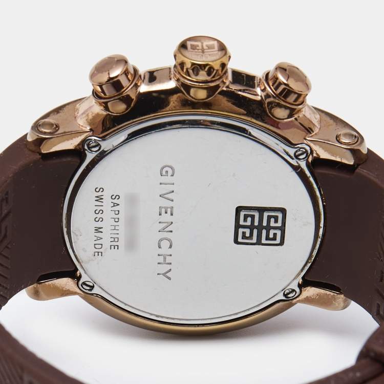 Pre Owned Givenchy White Rose Gold Plated Stainless Steel & Rubber GV.5215M Men's Wristwatch 44 mm
