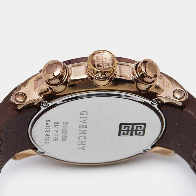 Pre Owned Givenchy White Rose Gold Plated Stainless Steel & Rubber GV.5215M Men's Wristwatch 44 mm