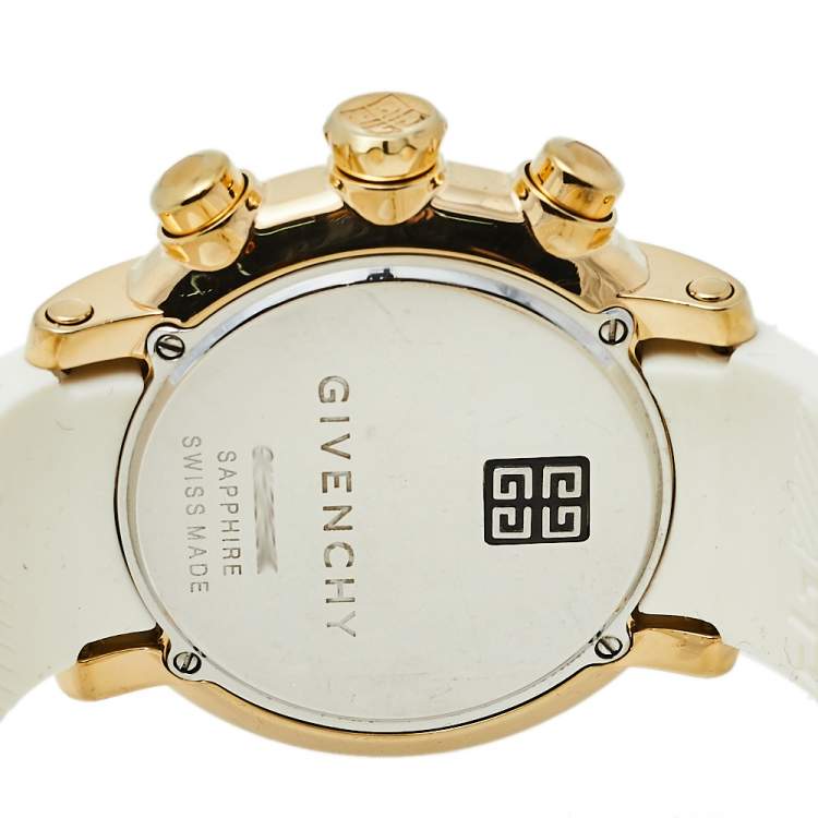 Pre Owned Givenchy Silver Gold Tone Stainless Steel & Rubber GV.5215M Men's Wristwatch 44 mm