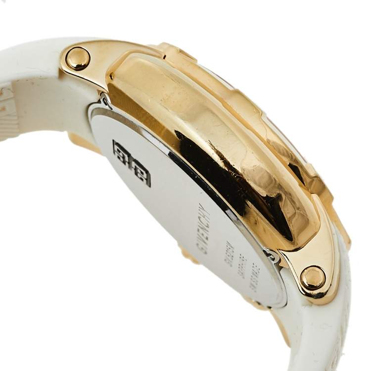 Pre Owned Givenchy Silver Gold Tone Stainless Steel & Rubber GV.5215M Men's Wristwatch 44 mm