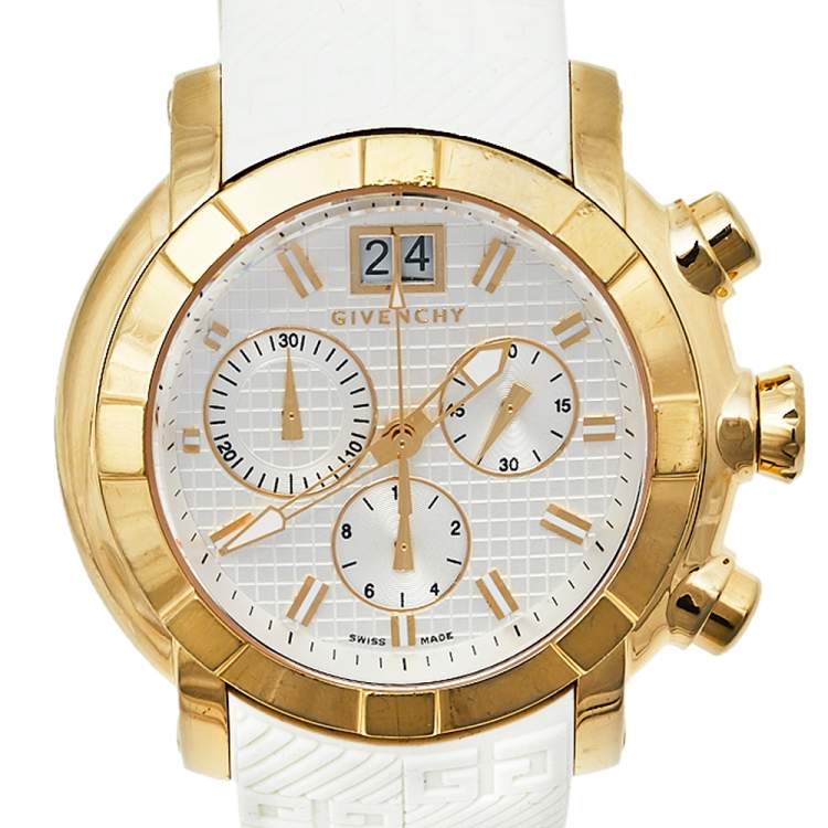 Pre Owned Givenchy Silver Gold Tone Stainless Steel & Rubber GV.5215M Men's Wristwatch 44 mm