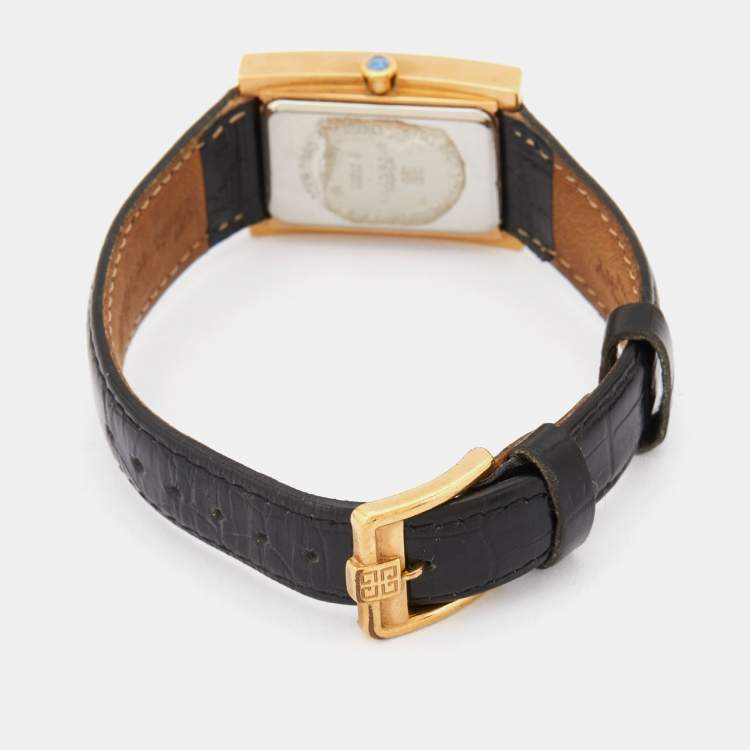 Pre Owned Givenchy White Gold Plated Stainless Steel Leather Apsaras REG.1.558.962 Unisex Wristwatch 23 mm