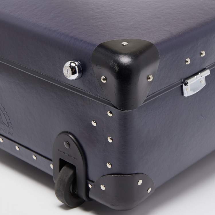 Pre Owned Globe-Trotter Navy Blue Fibreboard 2 Wheels Carry-On Suitcase 55