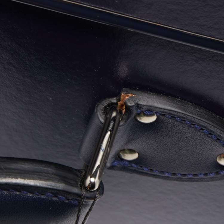 Pre Owned Globe-Trotter Navy Blue Fibreboard Large 2 Wheels Check-In Suitcase 