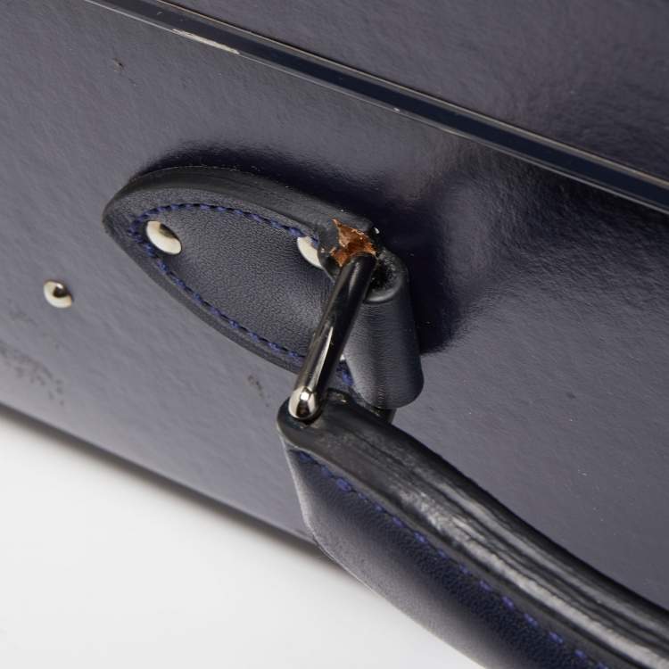 Pre Owned Globe-Trotter Navy Blue Fibreboard Large 2 Wheels Check-In Suitcase 