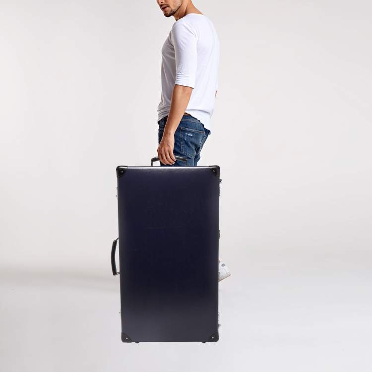 Pre Owned Globe-Trotter Navy Blue Fibreboard Large 2 Wheels Check-In Suitcase 