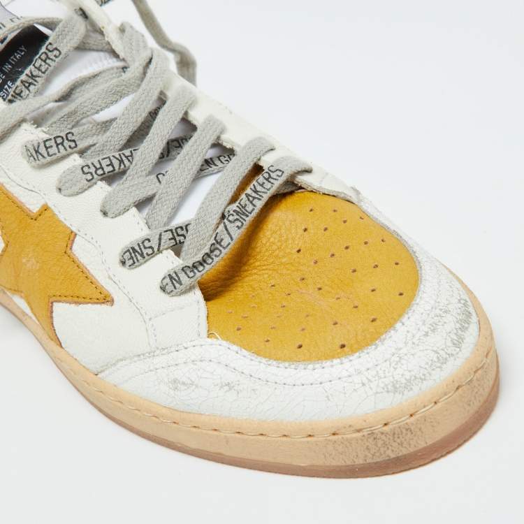 Pre Owned Golden Goose White/Yellow Leather Ballstar Low Top Sneakers Size 42