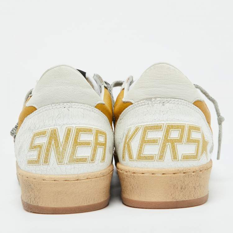 Pre Owned Golden Goose White/Yellow Leather Ballstar Low Top Sneakers Size 42