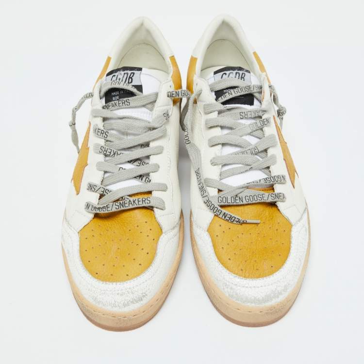 Pre Owned Golden Goose White/Yellow Leather Ballstar Low Top Sneakers Size 42