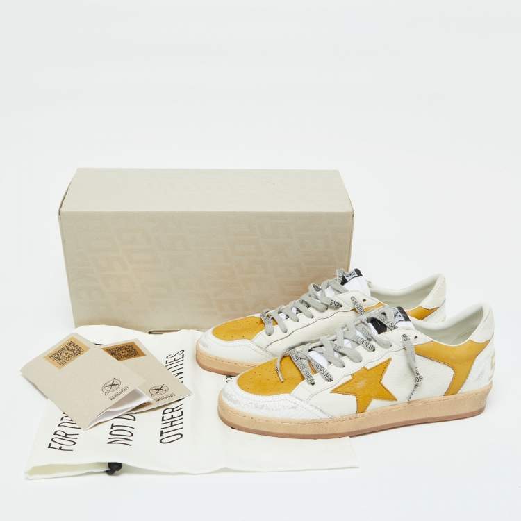 Pre Owned Golden Goose White/Yellow Leather Ballstar Low Top Sneakers Size 42
