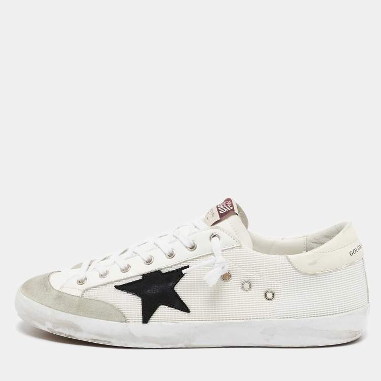 Pre Owned Golden Goose White/Grey Leather and Suede Super Star Low Top Sneakers Size 45