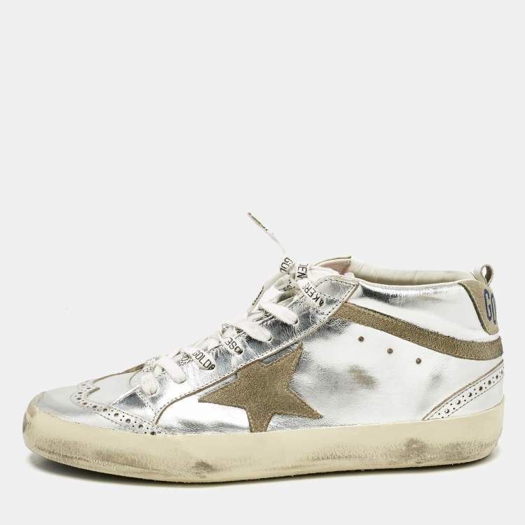 Pre Owned Golden Goose Silver Leather Mid Star Sneakers Size 41