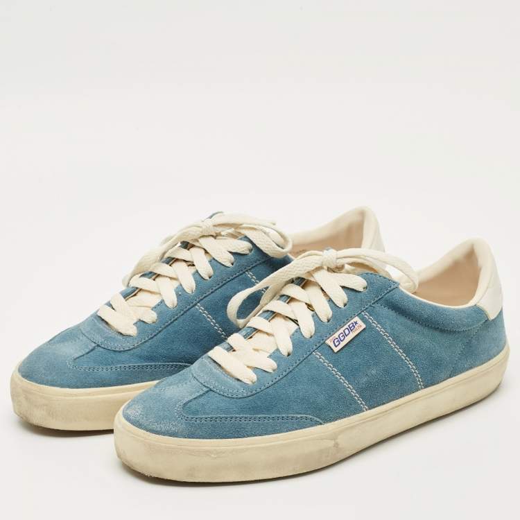 Pre Owned Golden Goose Blue Leather and Suede Soul Star Lace Up Sneakers Size 40