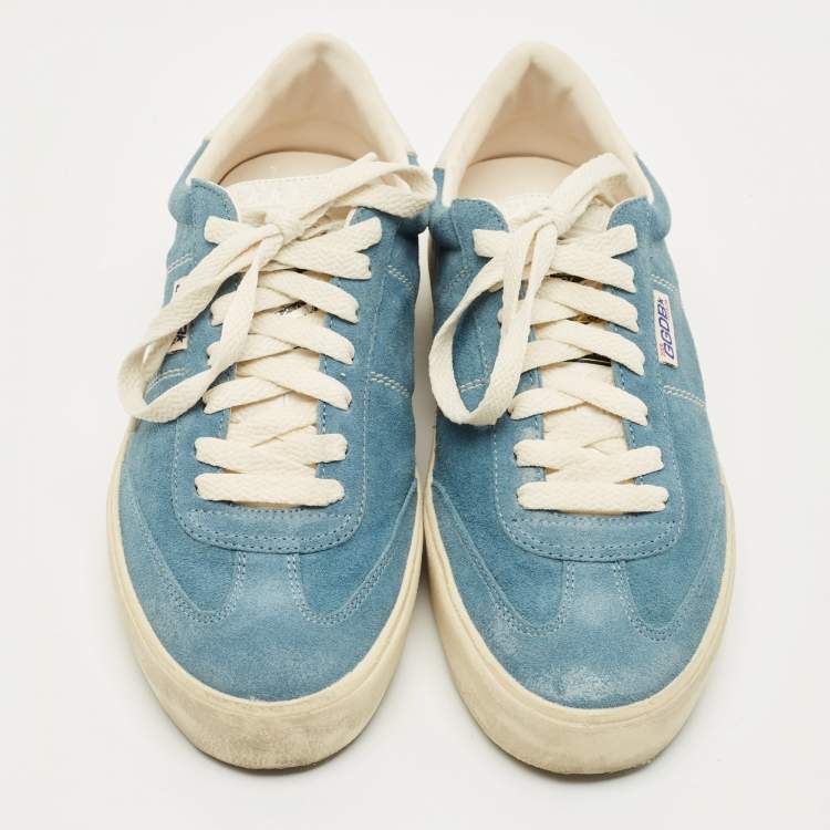 Pre Owned Golden Goose Blue Leather and Suede Soul Star Lace Up Sneakers Size 40
