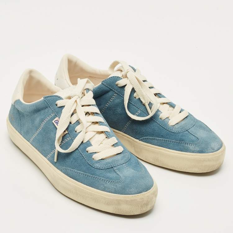 Pre Owned Golden Goose Blue Leather and Suede Soul Star Lace Up Sneakers Size 40