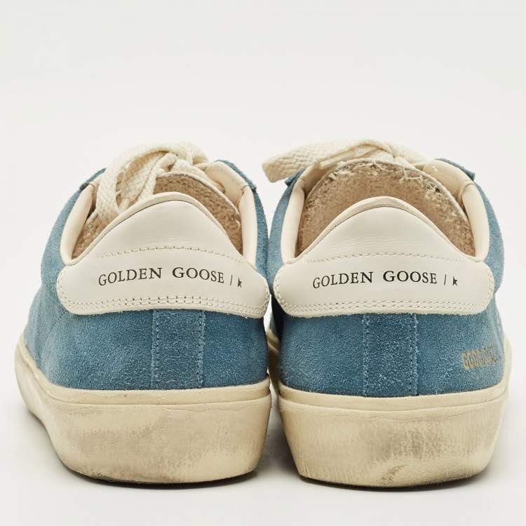 Pre Owned Golden Goose Blue Leather and Suede Soul Star Lace Up Sneakers Size 40