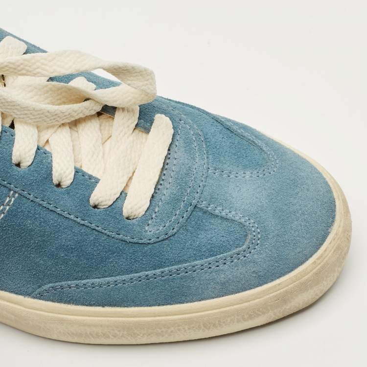 Pre Owned Golden Goose Blue Leather and Suede Soul Star Lace Up Sneakers Size 40