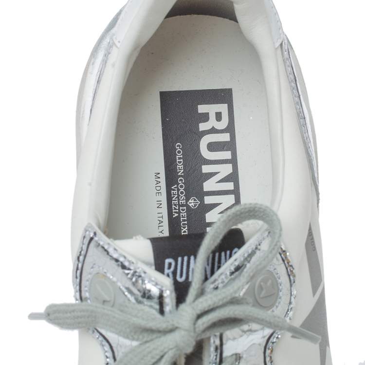Pre Owned Golden Goose White/Silver Leather Lace Up Sneakers Size 41