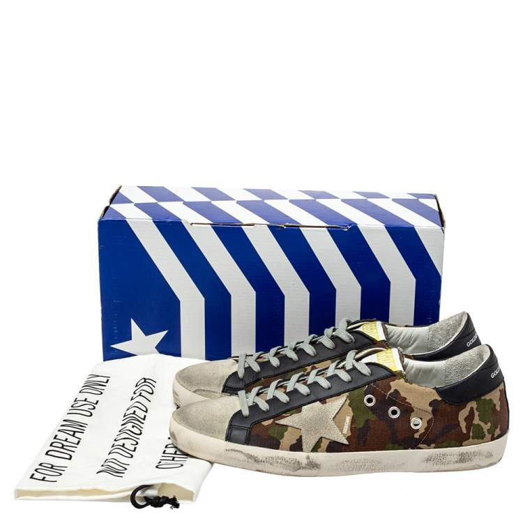 Pre Owned Golden Goose Camouflage Canvas and Suede Superstar Sneakers Size 43