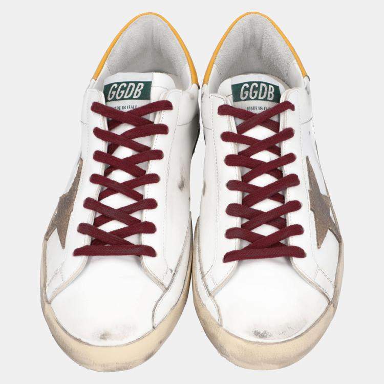 Pre Owned Golden Goose White/Yellow Leather Superstar Sneakers Size EU 43