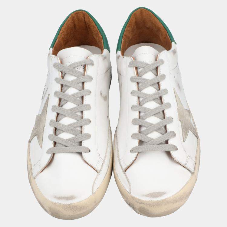 Pre Owned Golden Goose White/Green Leather Superstar Sneaker Size EU 44