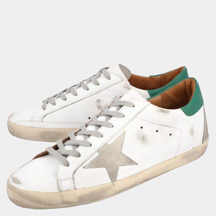 Pre Owned Golden Goose White/Green Leather Superstar Sneaker Size EU 44