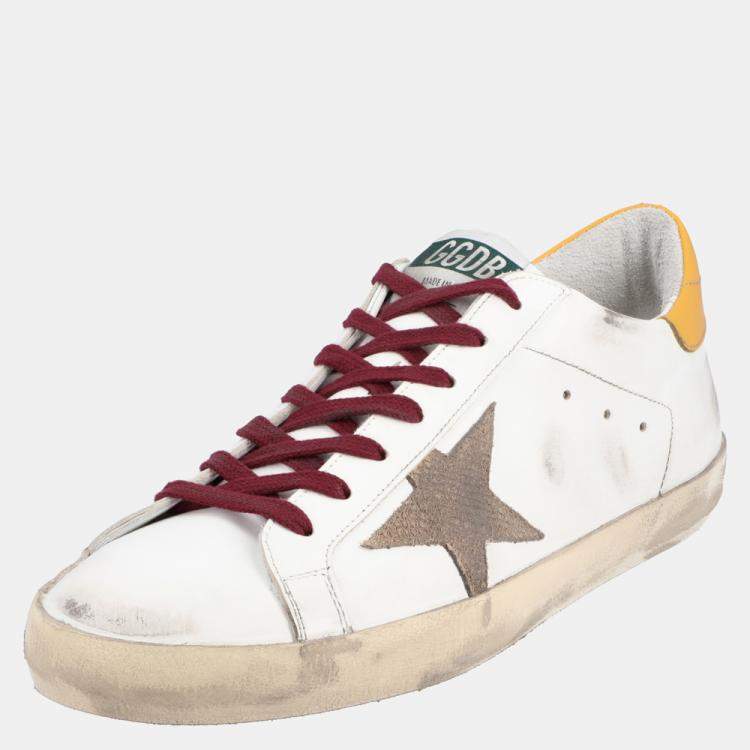 Pre Owned Golden Goose White/Yellow Leather Superstar Sneaker Size EU 44