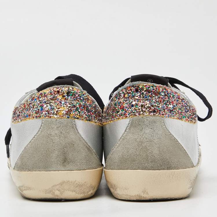 Pre Owned Golden Goose Silver Leather Rainbow Superstar Sneakers Size 42