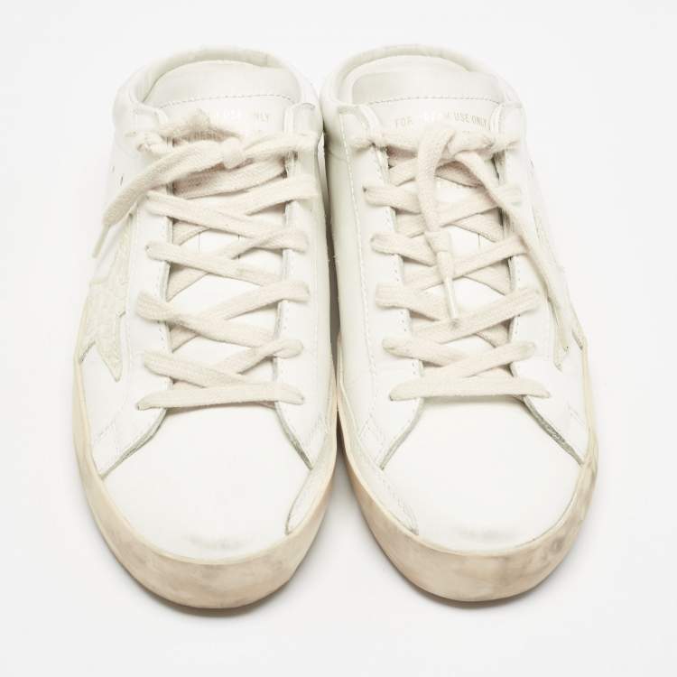 Pre Owned Golden Goose White Leather and Croc Embossed Superstar Sneaker Mules Size 39