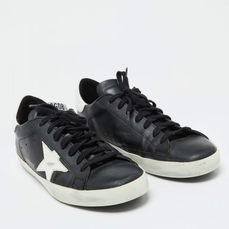 Pre Owned Golden Goose Black/White Leather Super Star Sneakers Size 42