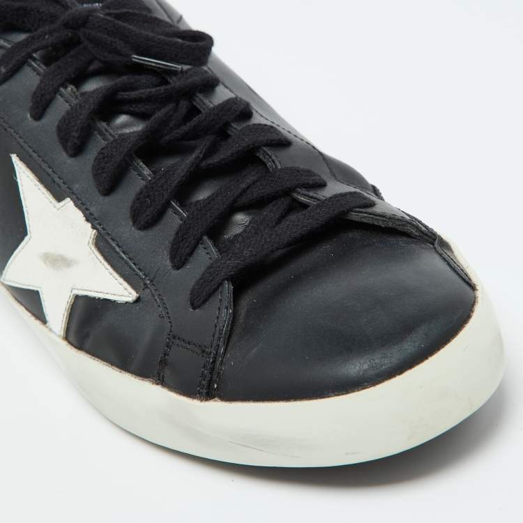 Pre Owned Golden Goose Black/White Leather Super Star Sneakers Size 42