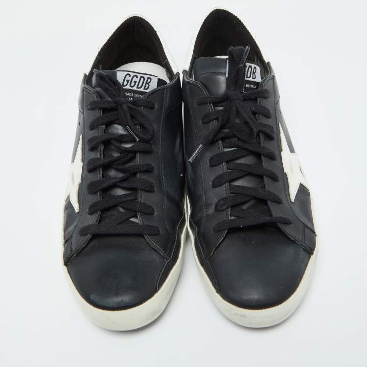 Pre Owned Golden Goose Black/White Leather Super Star Sneakers Size 42