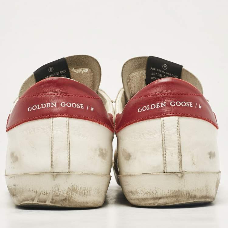 Pre Owned Golden Goose White Leather Super Star Lace Up Sneakers Size 46