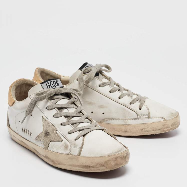 Pre Owned Golden Goose White/Gold Leather and Suede Superstar Low Top Sneakers Size 40