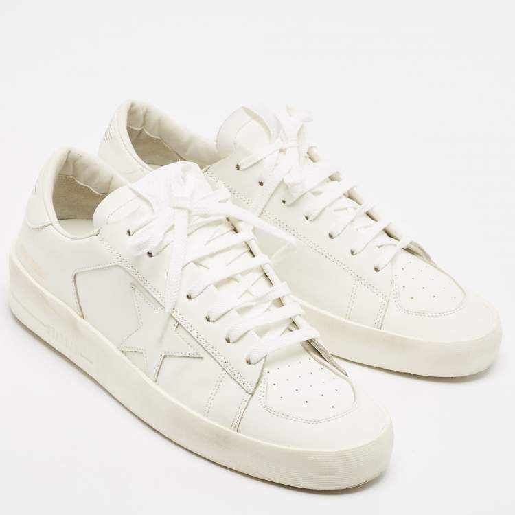 Pre Owned Golden Goose White Leather Stardan Lace Up Sneakers Size 41
