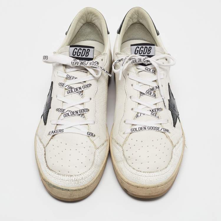 Pre Owned Golden Goose White Leather Ballstar Lace Up Sneakers Size 44