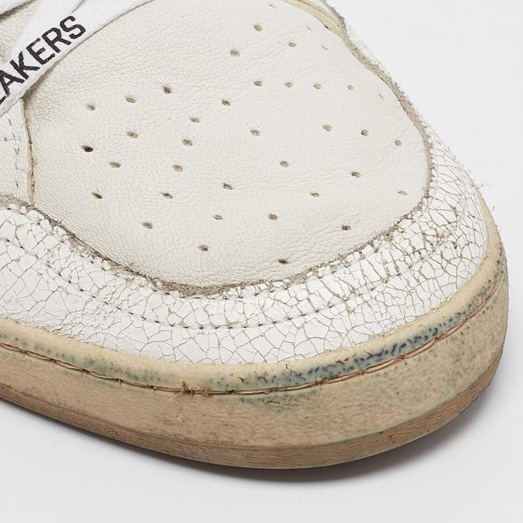Pre Owned Golden Goose White Leather Ballstar Lace Up Sneakers Size 44
